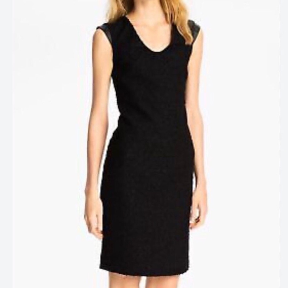 NWT Diane Von Furstenberg Ronaldo Wool Boucle Leather Trim Belted Black Dress 0